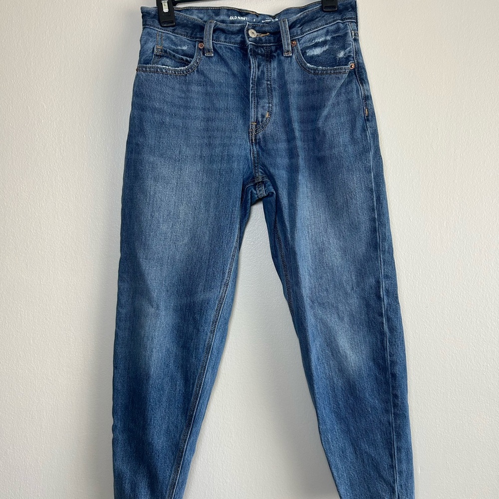 Women’s Old Navy 4 button high-rise slouchy taper blue jeans